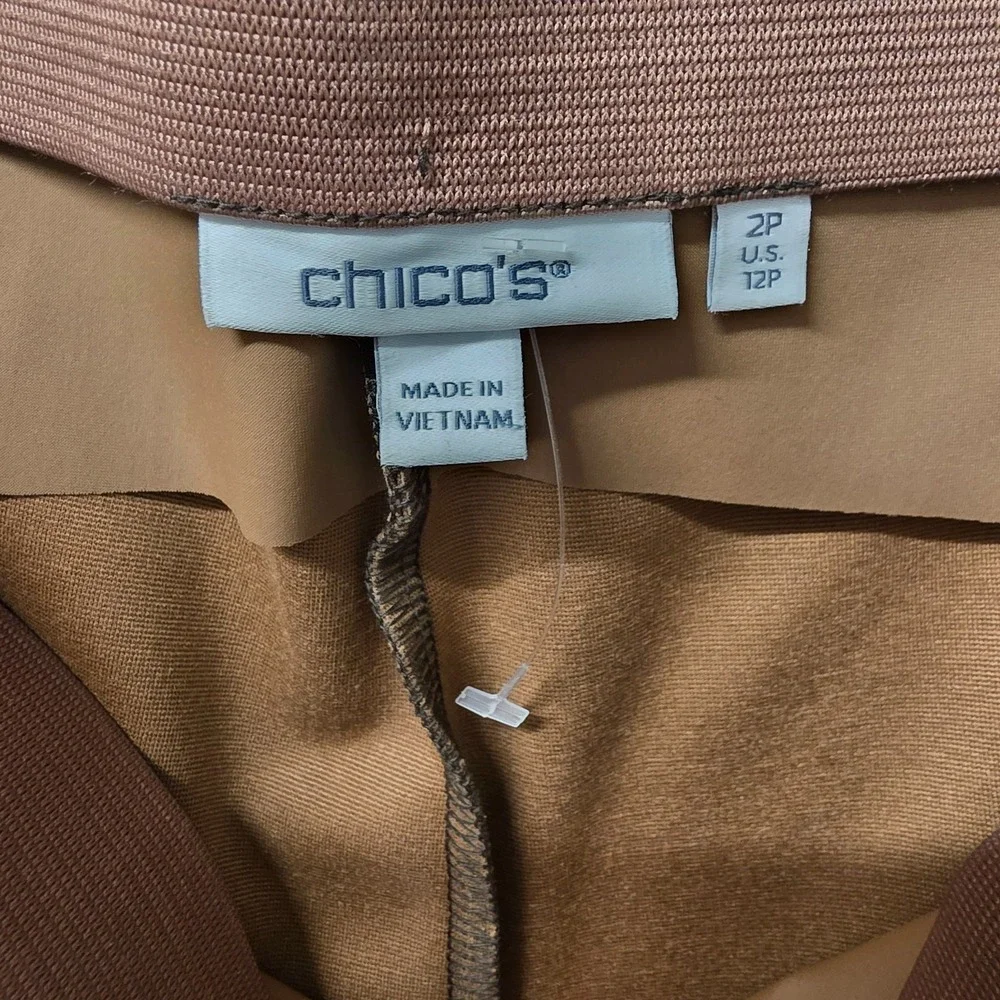 Chico's Womens 2P Brown Floral Capri Pants Petite Stretch Career Cropped 12P